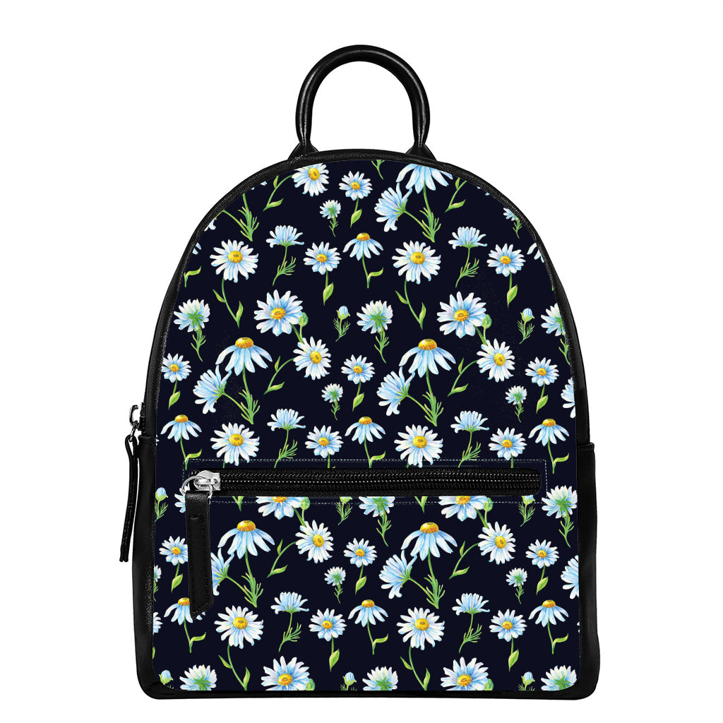 Watercolor Daisy Floral Pattern Print Leather Backpack