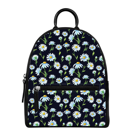 Watercolor Daisy Floral Pattern Print Leather Backpack
