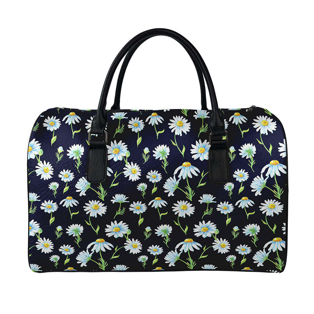 Watercolor Daisy Floral Pattern Print Leather Duffle Bag