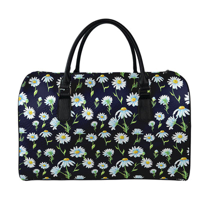 Watercolor Daisy Floral Pattern Print Leather Duffle Bag