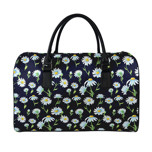 Watercolor Daisy Floral Pattern Print Leather Duffle Bag