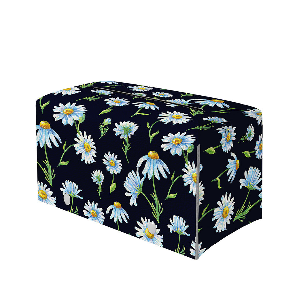Watercolor Daisy Floral Pattern Print Leather Tissue Box Cover