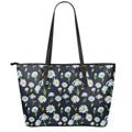 Watercolor Daisy Floral Pattern Print Leather Tote Bag With Zipper