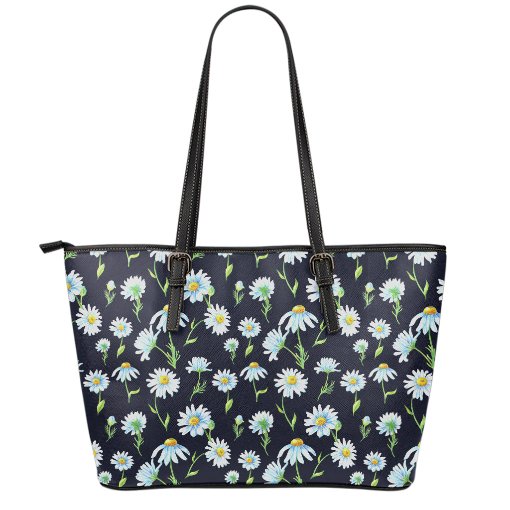 Watercolor Daisy Floral Pattern Print Leather Tote Bag