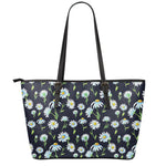 Watercolor Daisy Floral Pattern Print Leather Tote Bag