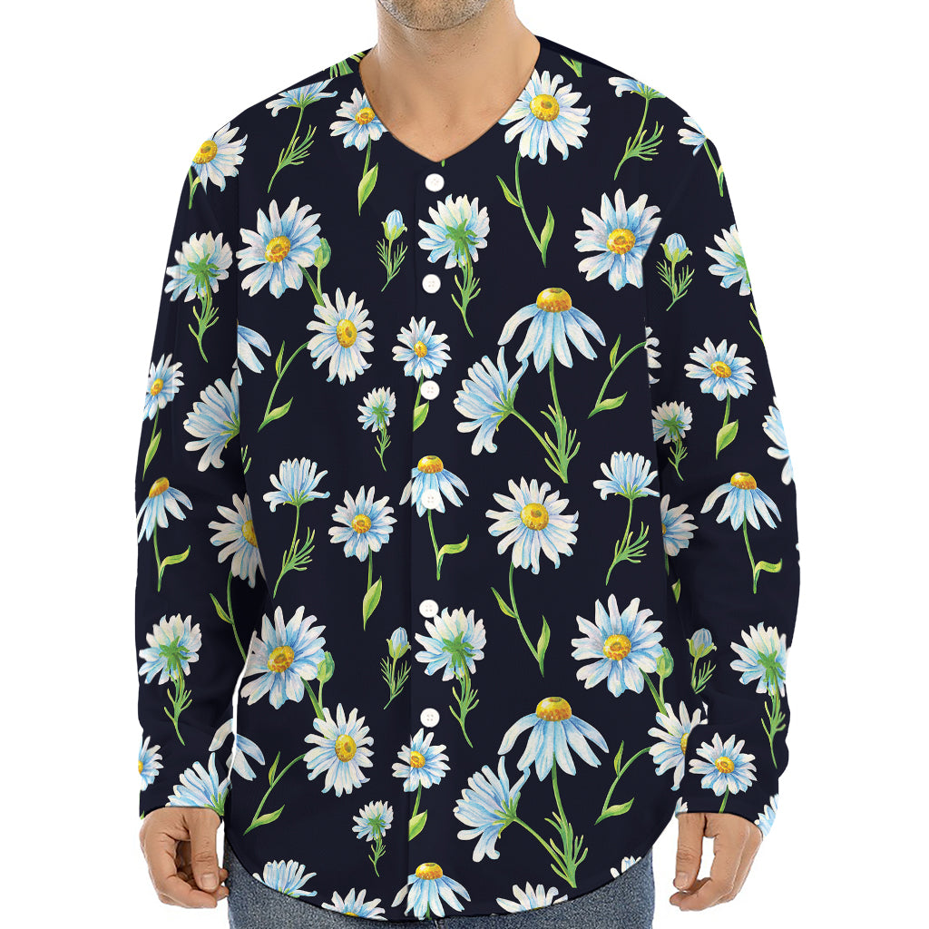 Watercolor Daisy Floral Pattern Print Long Sleeve Baseball Jersey