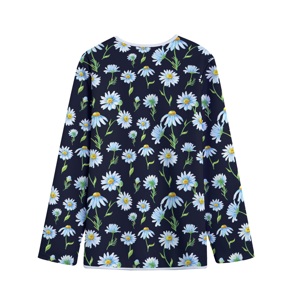 Watercolor Daisy Floral Pattern Print Long Sleeve Short Coat