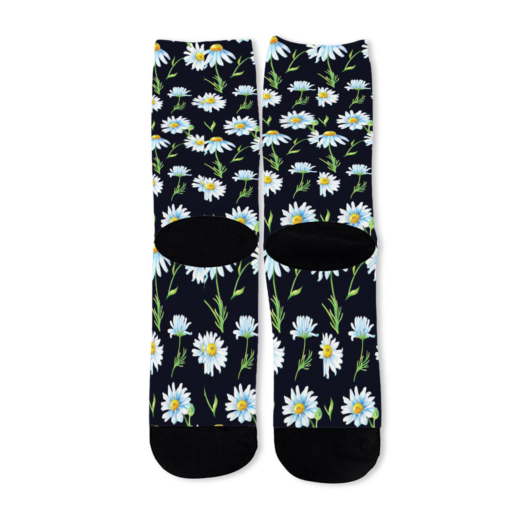 Watercolor Daisy Floral Pattern Print Long Socks