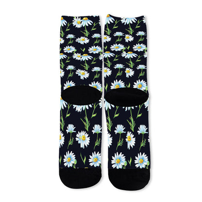 Watercolor Daisy Floral Pattern Print Long Socks
