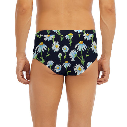 Watercolor Daisy Floral Pattern Print Men's Briefs