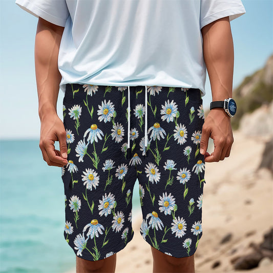Watercolor Daisy Floral Pattern Print Men's Cargo Shorts