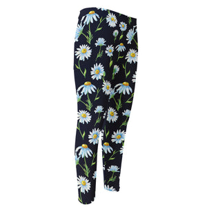 Watercolor Daisy Floral Pattern Print Men's Compression Pants