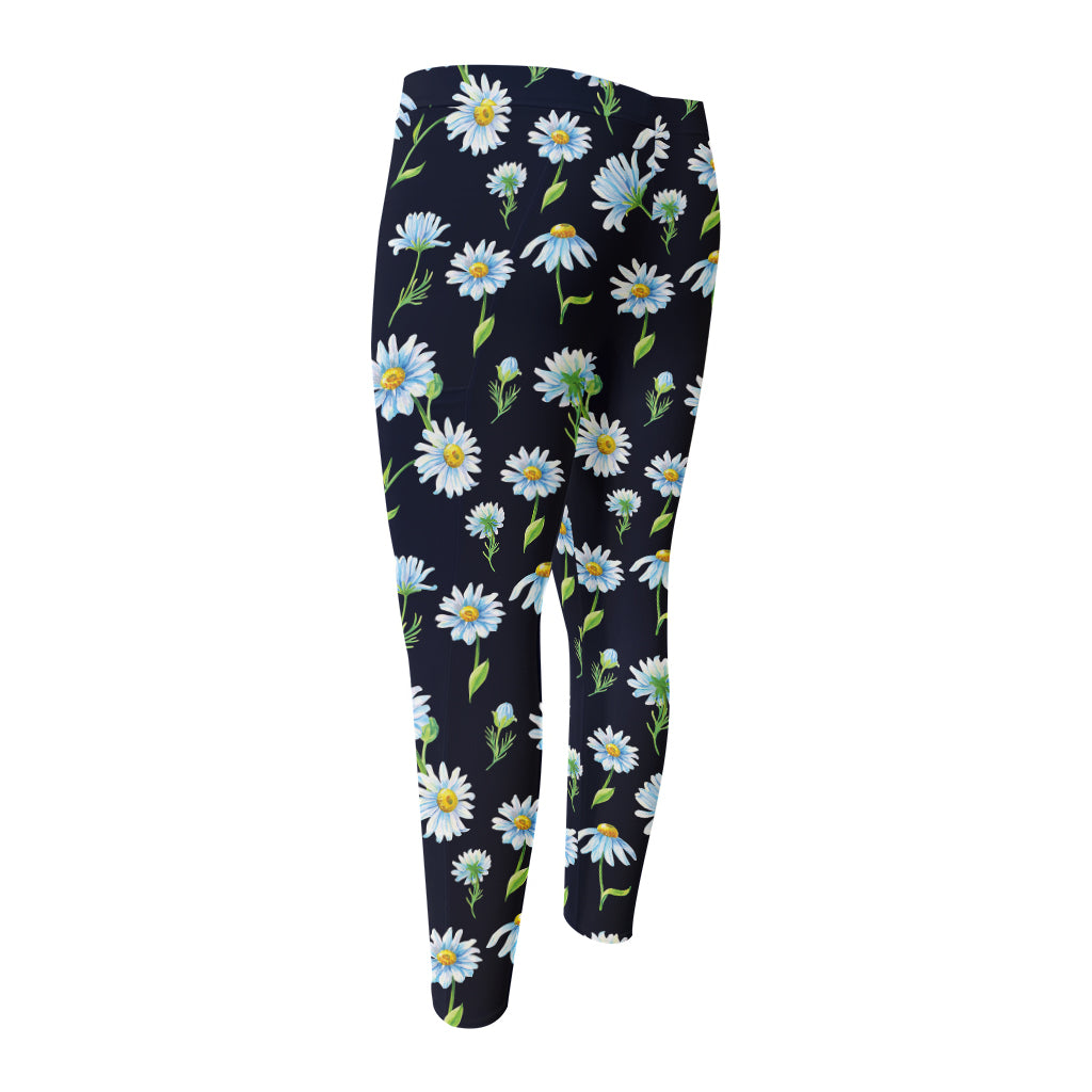 Watercolor Daisy Floral Pattern Print Men's Compression Pants