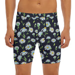 Watercolor Daisy Floral Pattern Print Men's Long Boxer Briefs