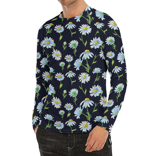 Watercolor Daisy Floral Pattern Print Men's Long Sleeve Rash Guard