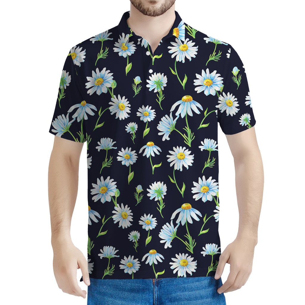 Watercolor Daisy Floral Pattern Print Men's Polo Shirt