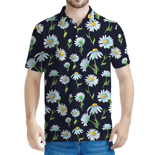 Watercolor Daisy Floral Pattern Print Men's Polo Shirt