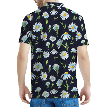 Watercolor Daisy Floral Pattern Print Men's Polo Shirt