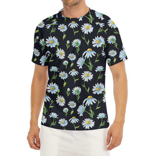 Watercolor Daisy Floral Pattern Print Men's Short Sleeve Rash Guard