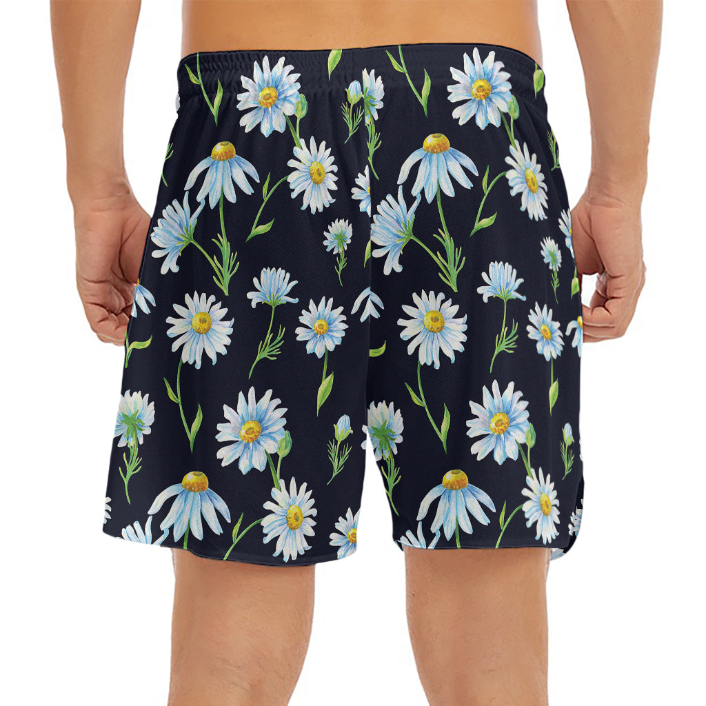 Watercolor Daisy Floral Pattern Print Men's Split Running Shorts