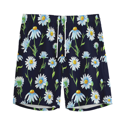 Watercolor Daisy Floral Pattern Print Men's Sports Shorts