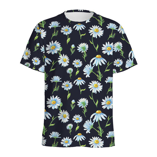 Watercolor Daisy Floral Pattern Print Men's Sports T-Shirt