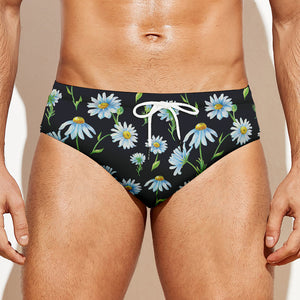 Watercolor Daisy Floral Pattern Print Men's Swim Briefs