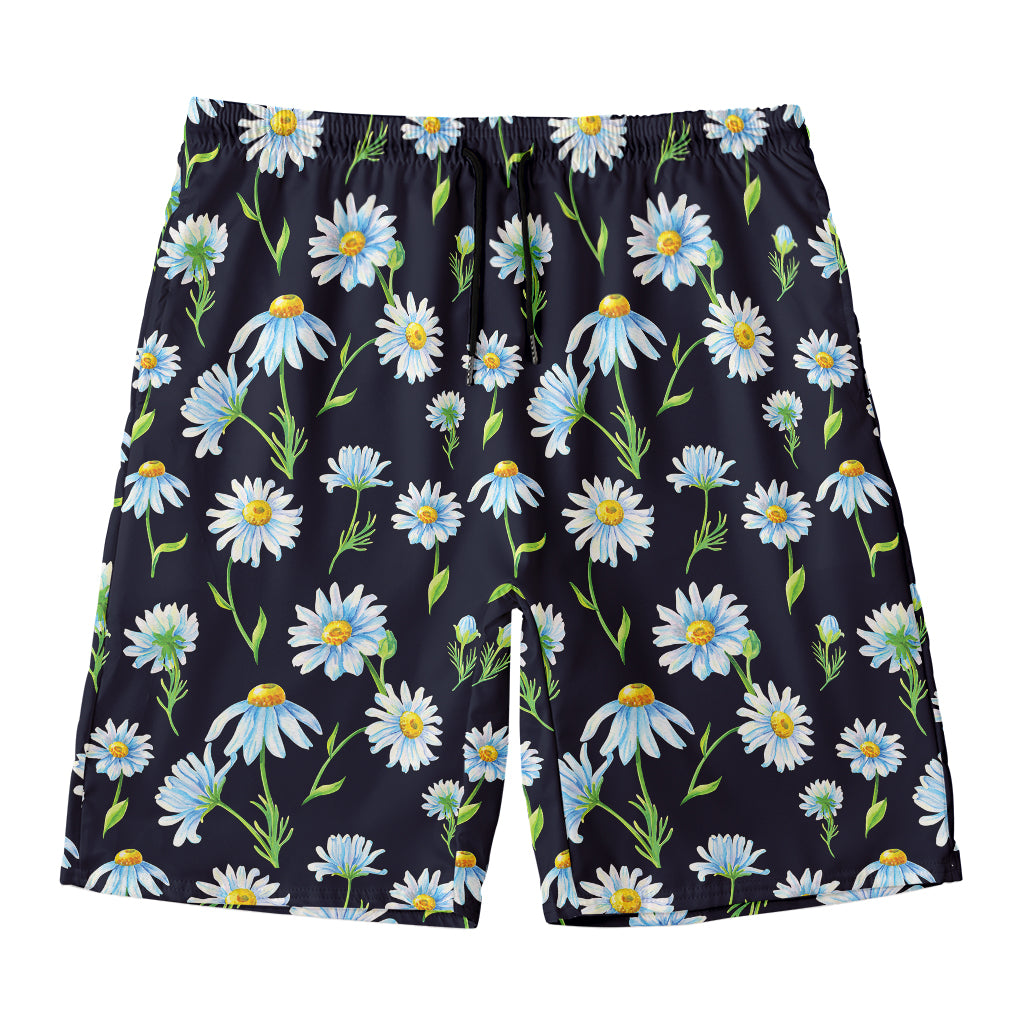 Watercolor Daisy Floral Pattern Print Men's Swim Trunks