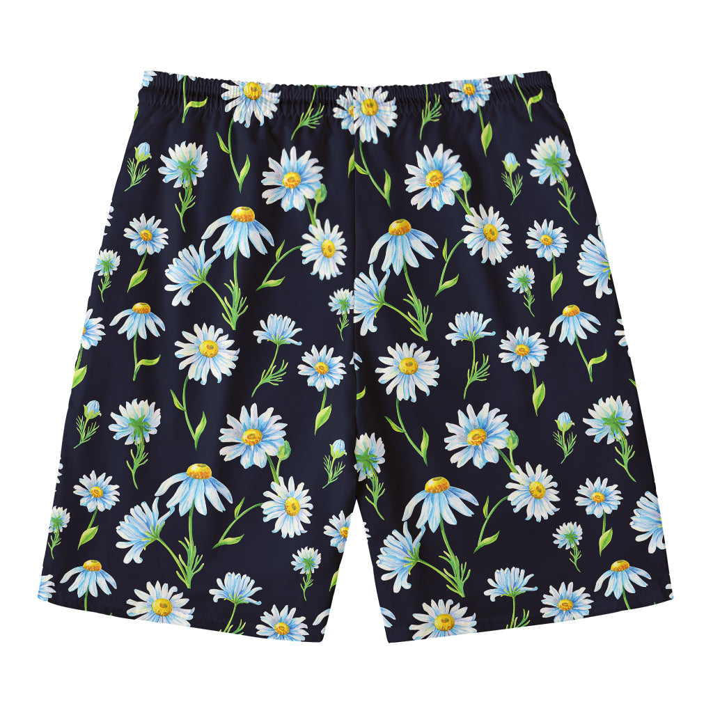 Watercolor Daisy Floral Pattern Print Men's Swim Trunks