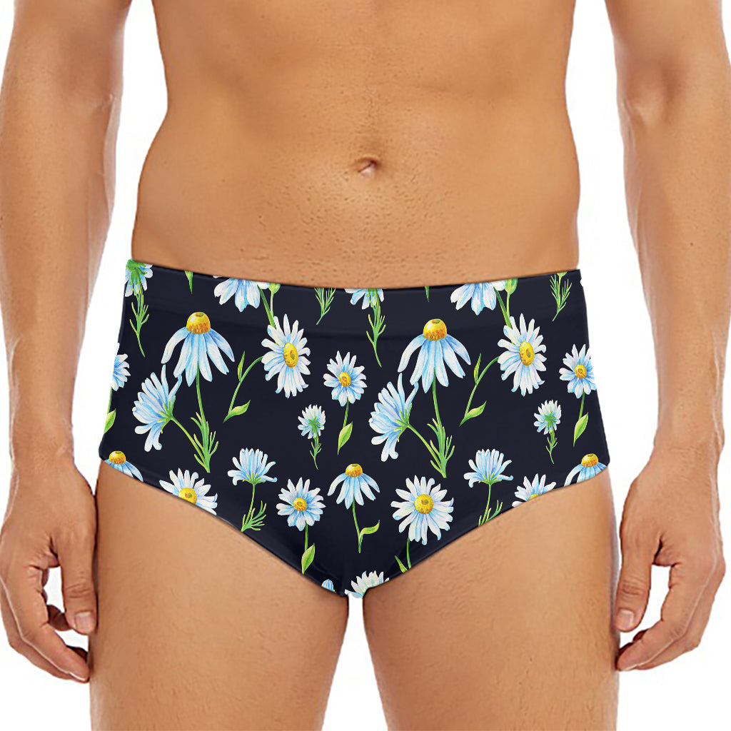 Watercolor Daisy Floral Pattern Print Men's Triangle Swim Briefs