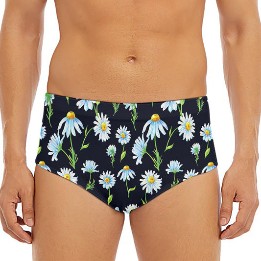 Watercolor Daisy Floral Pattern Print Men's Triangle Swim Briefs