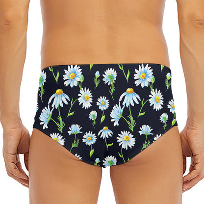 Watercolor Daisy Floral Pattern Print Men's Triangle Swim Briefs