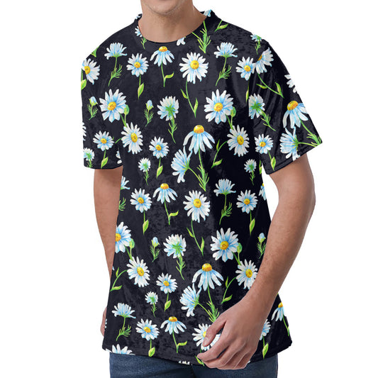 Watercolor Daisy Floral Pattern Print Men's Velvet T-Shirt