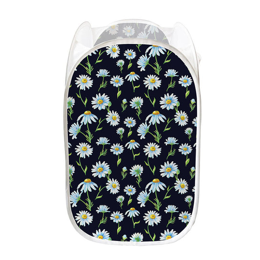 Watercolor Daisy Floral Pattern Print Mesh Laundry Hamper