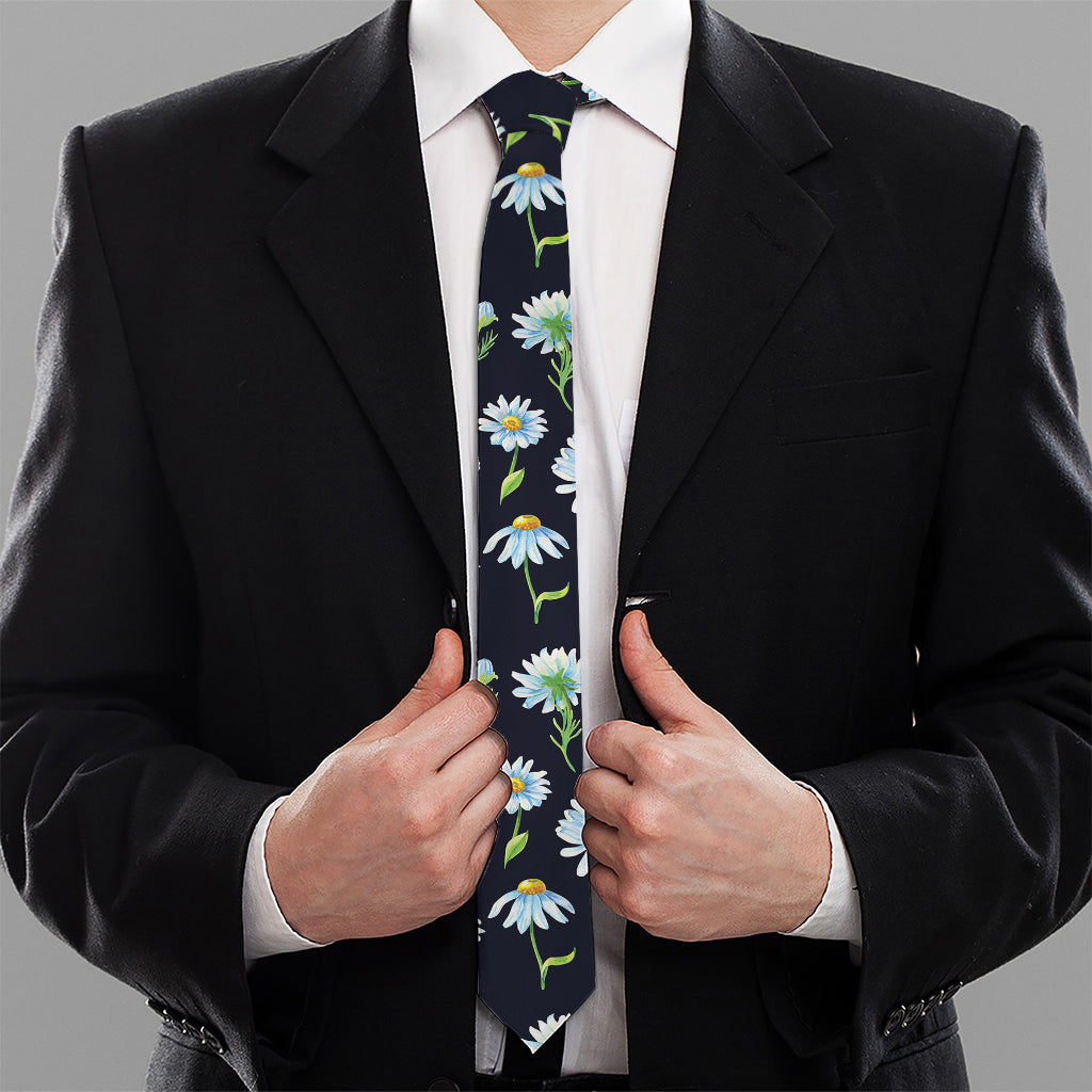 Watercolor Daisy Floral Pattern Print Necktie