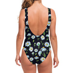 Watercolor Daisy Floral Pattern Print One Piece Swimsuit