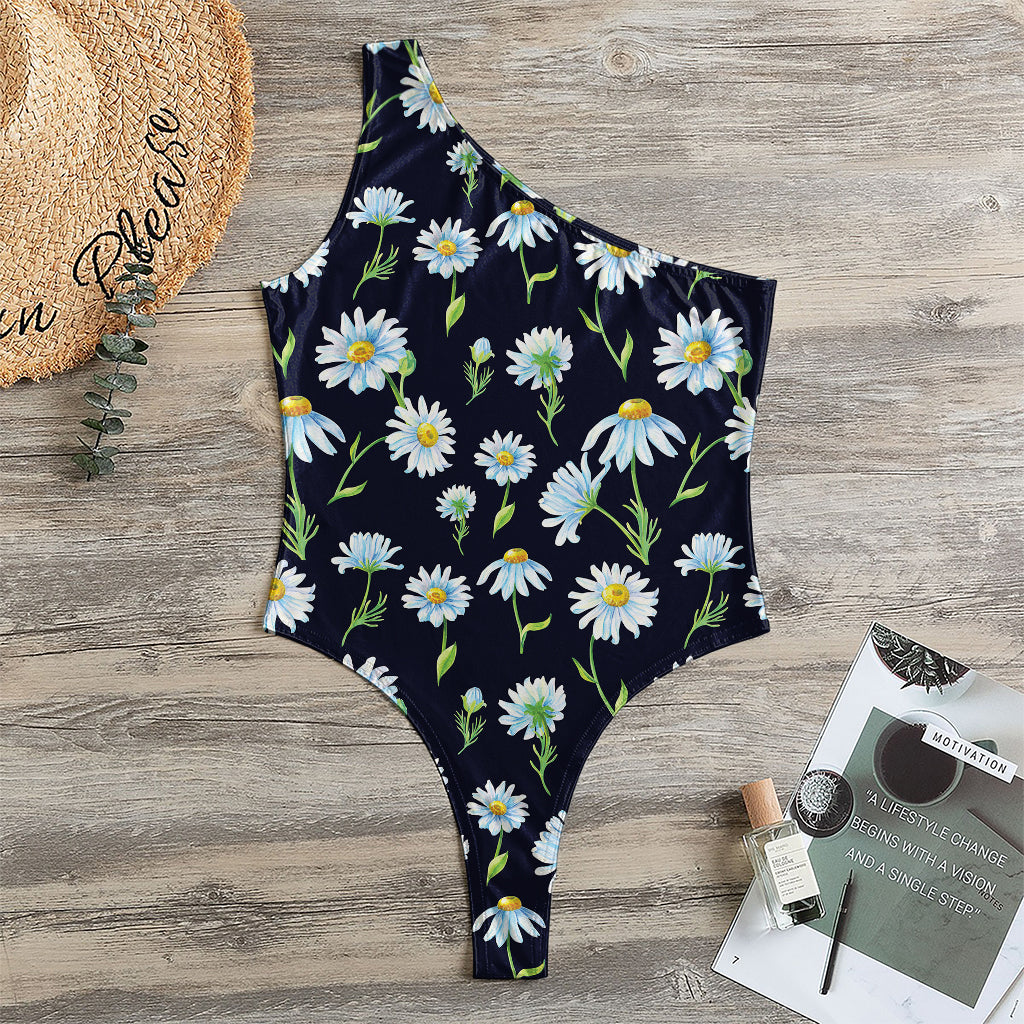 Watercolor Daisy Floral Pattern Print One Shoulder Bodysuit