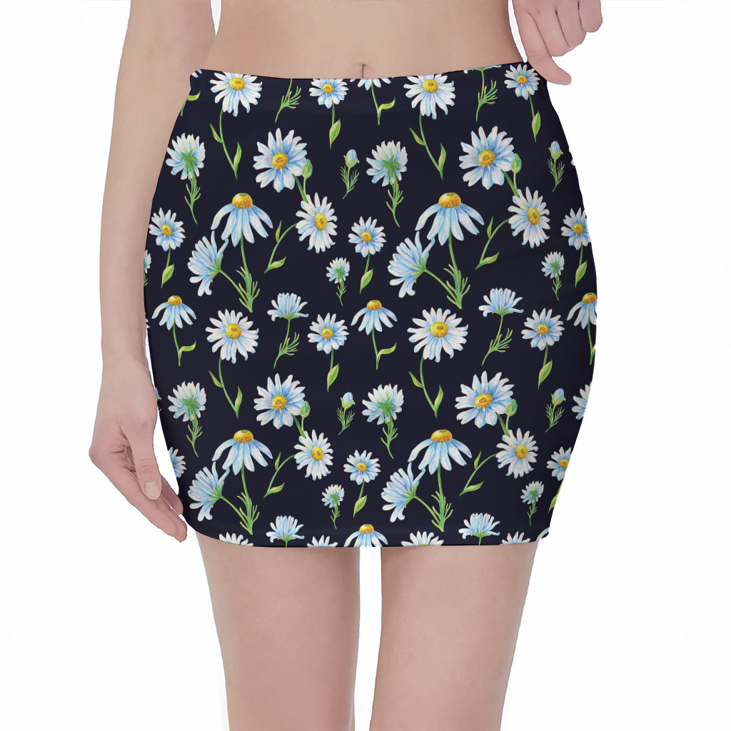 Watercolor Daisy Floral Pattern Print Pencil Mini Skirt
