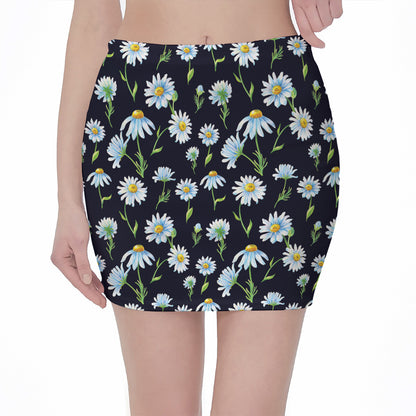 Watercolor Daisy Floral Pattern Print Pencil Mini Skirt