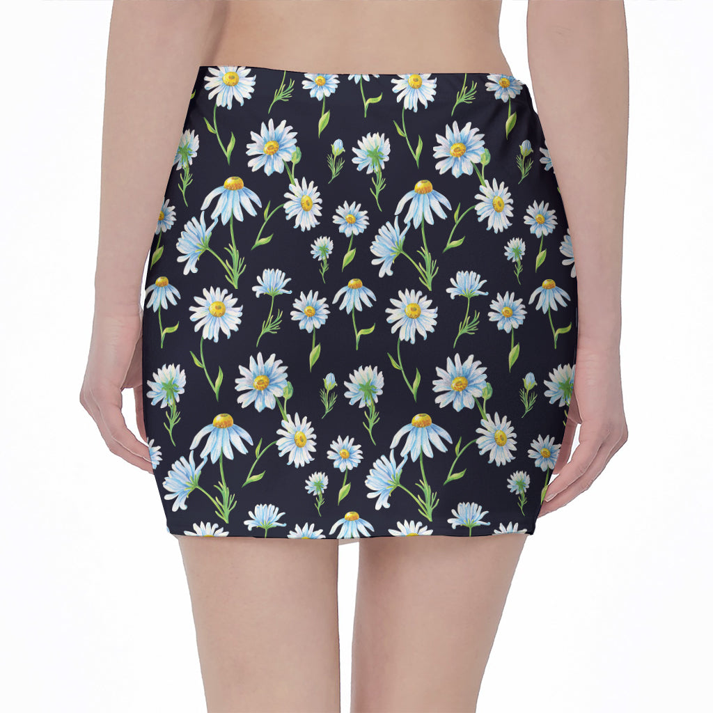 Watercolor Daisy Floral Pattern Print Pencil Mini Skirt