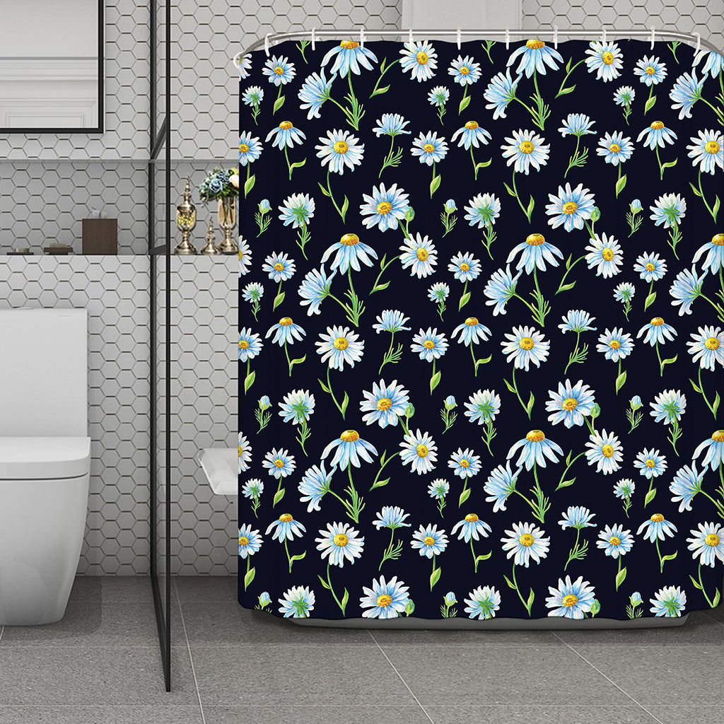 Watercolor Daisy Floral Pattern Print Polyester Shower Curtain