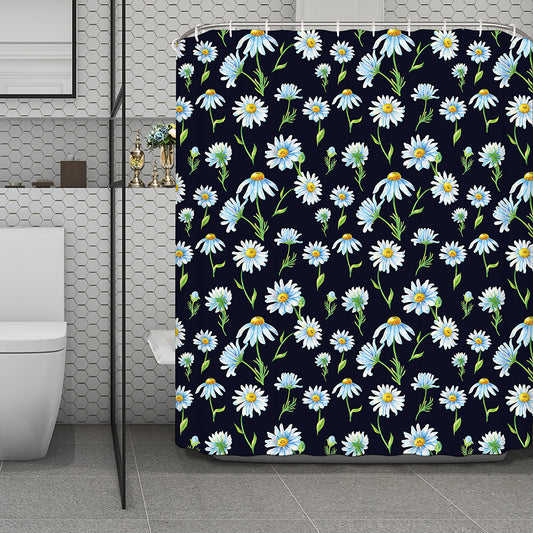 Watercolor Daisy Floral Pattern Print Polyester Shower Curtain