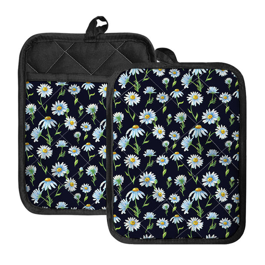 Watercolor Daisy Floral Pattern Print Pot Holders With Pocket