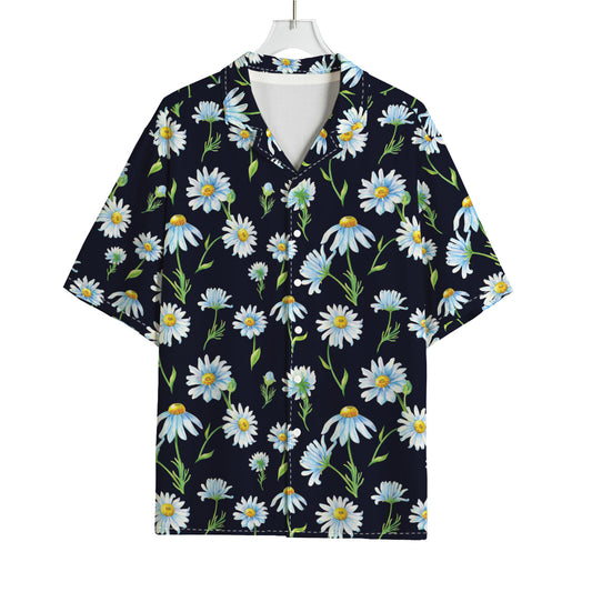 Watercolor Daisy Floral Pattern Print Rayon Hawaiian Shirt