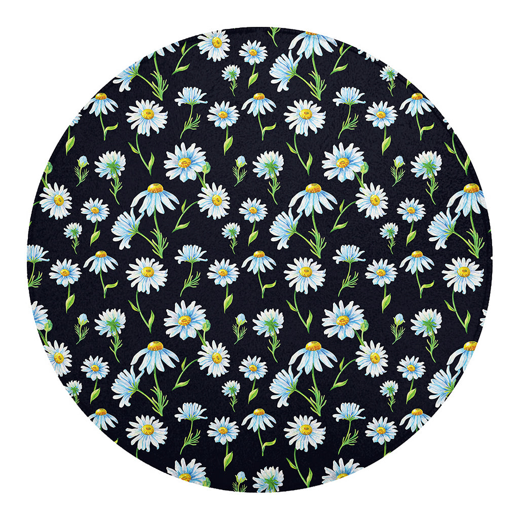 Watercolor Daisy Floral Pattern Print Round Blanket
