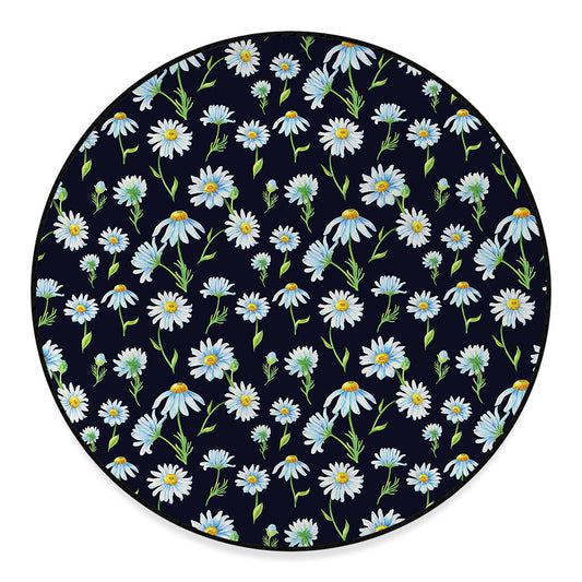 Watercolor Daisy Floral Pattern Print Round Floor Mat