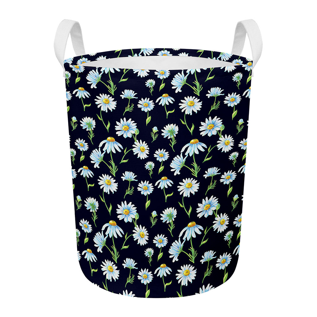 Watercolor Daisy Floral Pattern Print Round Laundry Basket