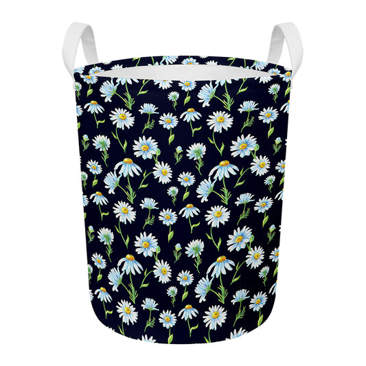 Watercolor Daisy Floral Pattern Print Round Laundry Basket