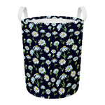 Watercolor Daisy Floral Pattern Print Round Laundry Basket