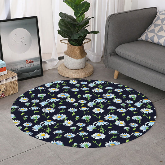 Watercolor Daisy Floral Pattern Print Round Rug